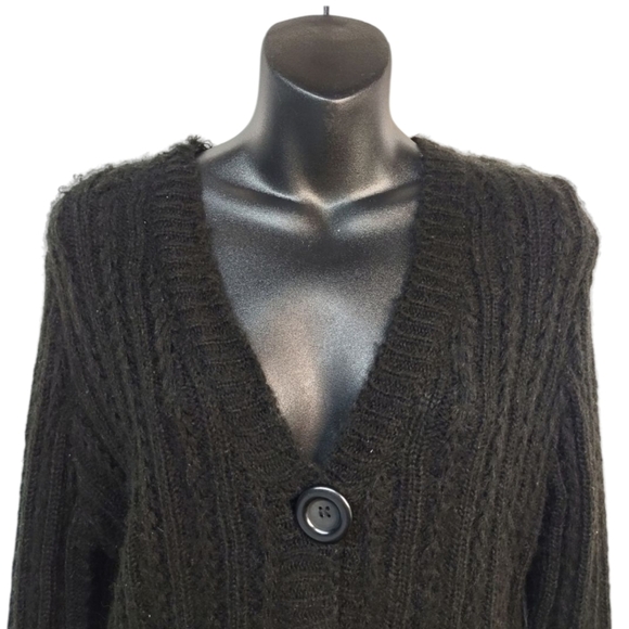 Lana Lee Womens Size S/p Black knit V-Neck Sweater Cardigan Button Soft Cozy NWT - Picture 5 of 11